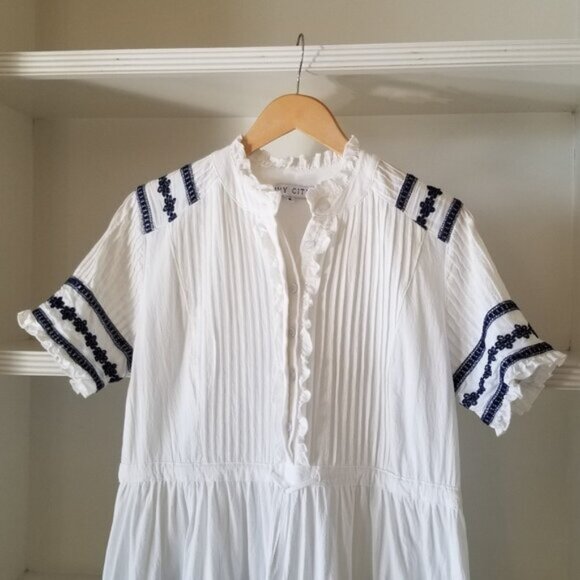 IVY CITY CO - Santorini Cotton Dress - White and Dark Blue - Tassels - Medium - Picture 3 of 10